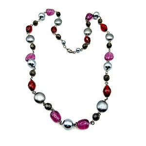 Vintage Long Beaded Necklace Designer Signed Avon BW 30"